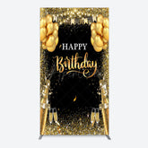 Aperturee - Aperturee Glitter Gold Balloon Flag Bokeh Black Rectangle Backdrop
